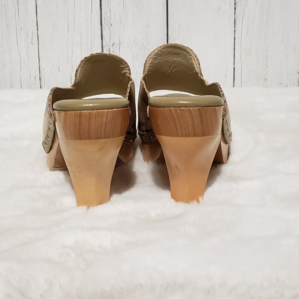 Jeon Art to Wear 9M Leather Heels Clogs Mules Italy Wood Floral Boho Indie Retro - Picture 5 of 11